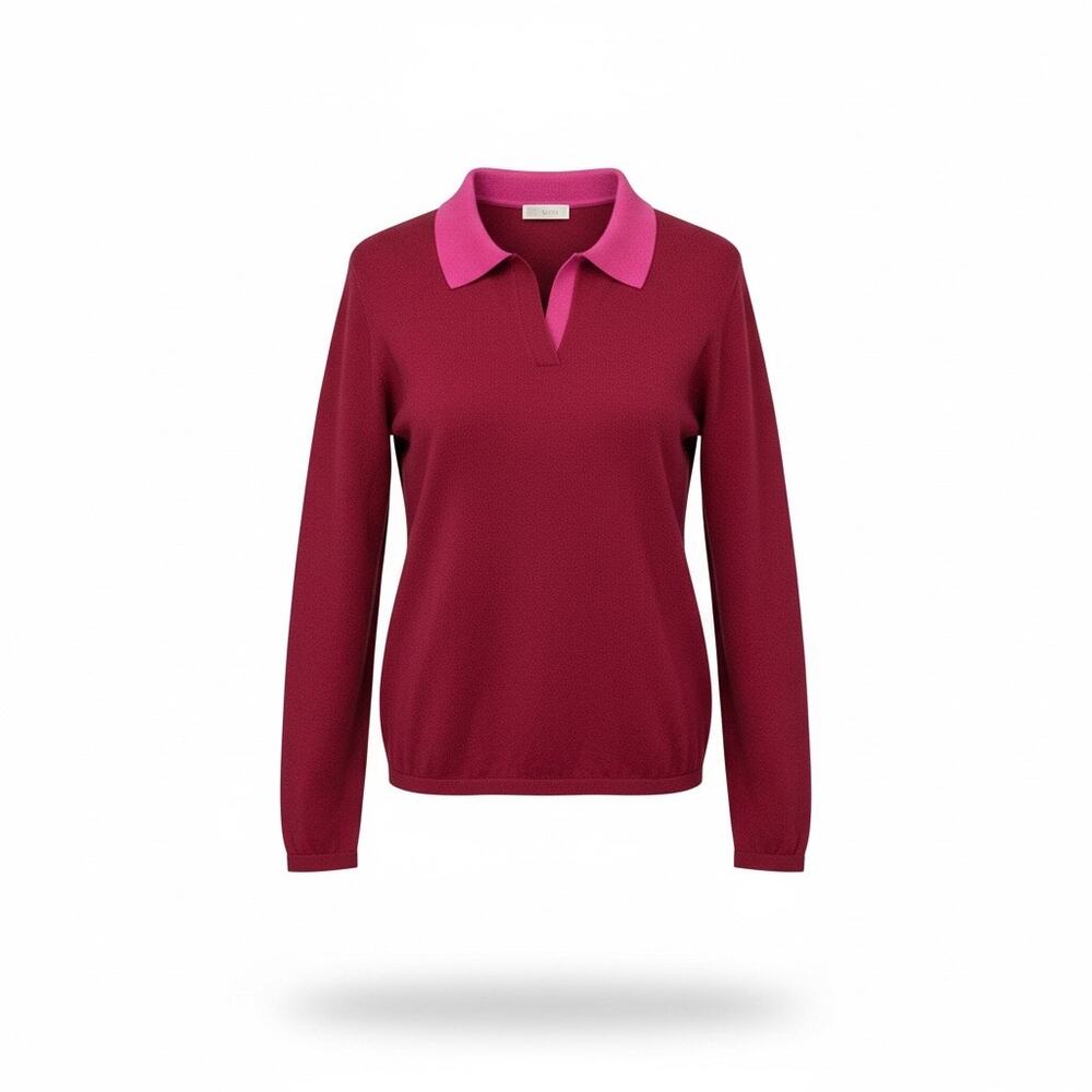 Kim Gravel Lightweight Collared Sweater — Preppy Classic, Size Large